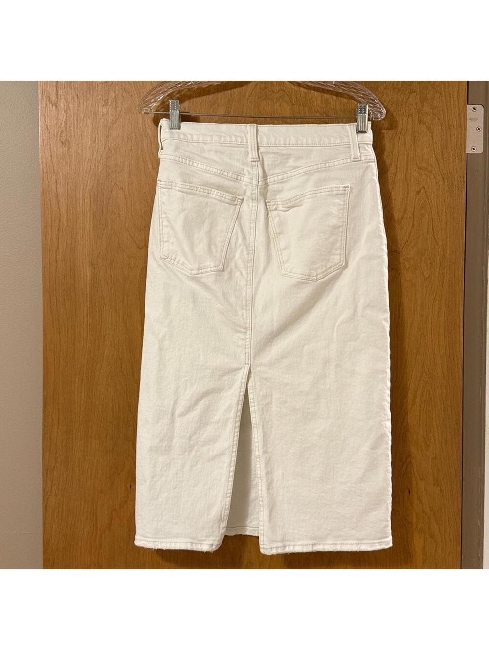 Universal Thread White Denim Midi Pencil Skirt Back Slit Raw Hem Size 2 - Picture 2 of 6